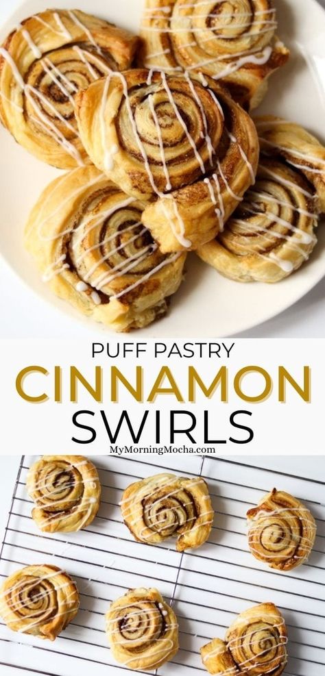 Puff Pastry Cinnamon Swirls - My Morning Mocha Cinnamon Swirls Recipe, Puff Pastry Cinnamon Swirls, Cinnamon Swirl Recipe, Cinnamon Roll Puff Pastry, Cinnamon Scrolls Recipe, Cinnamon Danish Recipe, Desserts With Puff Pastry Sheets, Desserts With Puff Pastry, Puff Pastry Swirls