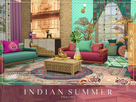 Pralinesims' Indian Summer Sims 4 Indian Furniture, Sims 4 Indian Furniture Cc, Sims 4 Cc Moroccan Furniture, Sims 4 Indian House, Sims4 Indian Cc, Indian Sims 4, Sims 4 Indian Cc, Indian Inspired Bedroom, Disney Dreamvalley