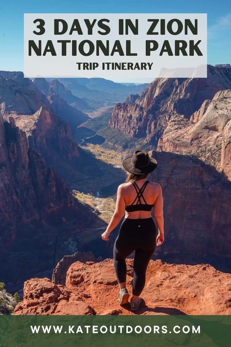 woman stands overlooking Zion Canyon in Zion 
National Park 3 Day Zion Itinerary, Zion National Park Itinerary, Zion Packing List, Mt Zion National Park, Road Trip Utah, Hikes In Zion National Park, Zion Hikes, National Park Trip, Zion Utah