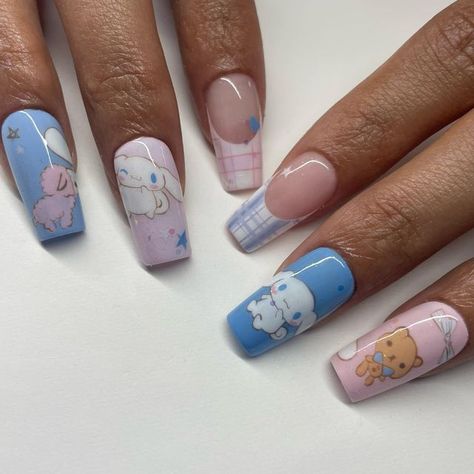 Cinnamon Roll Nails, Cinnamoroll Nails, Cinnamon Nails, Kids Nail Designs, Nail Jewels, Diy Acrylic Nails, Pearl Nails, Really Cute Nails, Kawaii Nails