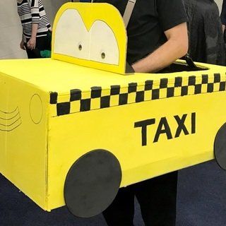 I made this for an a...-ChristianA138 Cars Preschool, Car Costume, Cardboard Box Car, Sharpie Paint Pens, Yellow Taxi, Old Cd, Cars Characters, Transportation Preschool, Diy Costumes Kids