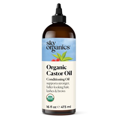 Sky Organics Organic Castor Oil (16 oz), USDA Certified Organic, 100% Pure, Cold Pressed, Hexane Free, Boost Hair Growth, Use with Castor Oil Pack Pure Castor Oil, Castor Oil Packs, Essential Oil Carrier Oils, Natural Conditioner, Castor Oil For Hair, Organic Castor Oil, Boost Hair Growth, Scalp Oil, Dry Scalp