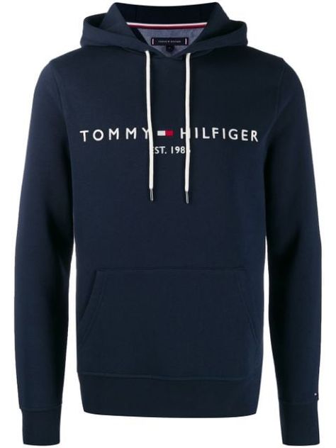 Sporty Cotton Hoodie With Logo Print, Casual Blue Sweatshirt With Logo, Navy Hoodie With Embroidered Logo, Navy Cotton Sweatshirt With Logo Print, Navy Long Sleeve Hoodie With Embroidered Logo, Casual Hooded Hoodie With Logo Detail, Casual Hooded Hoodie With Logo, Winter Blue Sweatshirt With Logo, Winter Blue Logo Sweatshirt