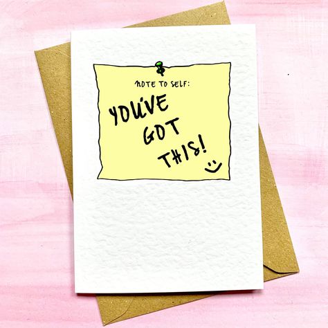 You've got this card. DETAILS: - The letters were hand stamped, digitised, and printed by me. - Printed on a clean, white textured 300gsm card stock. - Left blank inside. - Brown Envelope included. - A6 10.5cm x 14.8cm - Shipped in clear sleeve and cardboard envelope. DELIVERY: - Usually dispatched the same or next day after receiving payment - Via Royal Mail First Class delivery service (1-2 days) or you can upgrade to guaranteed next day delivery delivery at checkout. - For international order Diy Good Luck Cards Handmade, Exam Cards Good Luck, You Got This Cards Handmade, You Got This Card, Good Luck Card Ideas, Good Luck Cards Handmade, Good Luck With Your Exams, Positivity Cards, Encouraging Cards