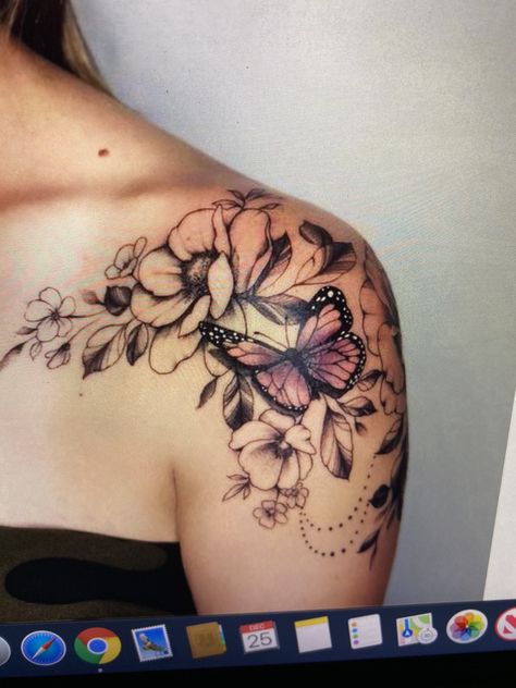 Upper Shoulder Tattoo, Shoulder Cap Tattoo, Shoulder Sleeve Tattoos, Butterfly Tattoo On Shoulder, Catrina Tattoo, Quarter Sleeve Tattoos, Tattoos For Women Flowers, Tattoos For Women Half Sleeve, Upper Arm Tattoos