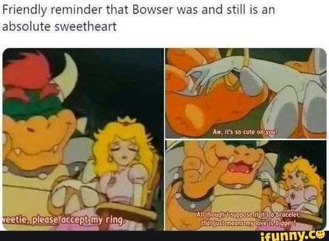 Human Bowser Fanart, Bowser X Peach Fan Art, Princess Peach X Bowser, Bowser X Peach, Mario Comics, Mario Memes, Mario Fan Art, Mario Stuff, Nintendo Fan Art