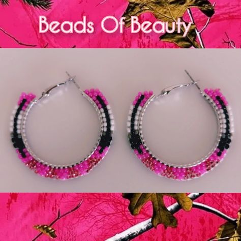 Brick stitch, Feathers, Beaded Hoop Earrings Pink Beaded Hoop Jewelry, Trendy Pink Beaded Hoop Earrings, Trendy Nickel-free Beaded Hoop Earrings, Hot Pink Hoop Earrings, Nickel-free Pink Beaded Hoop Earrings, Beaded Earrings Diy, Pink Feathers, Beaded Earrings Patterns, Dangly Earrings