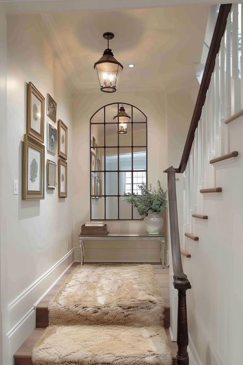 40 Staircase Landing Ideas: Creative Touches for Your Space Landing On Stairs Decor, Corner Of Stairs Decor, Stair Well Design, Half Landing Staircase Ideas, Staircase Corner Decor Ideas, Narrow Landing Ideas Upstairs, Stair Ledge Decor, Large Landing Ideas Upstairs, Corner Stairs Decor