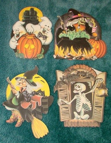 vintage+fall+die+cuts | Vintage Halloween die cut decorations. Halloween Cut Outs, Cardboard Wall, Witch Skeleton, Vintage Halloween Art, 90s Halloween, Halloween Graphics, Skeleton Decorations, Window Decorations, Halloween Collectables