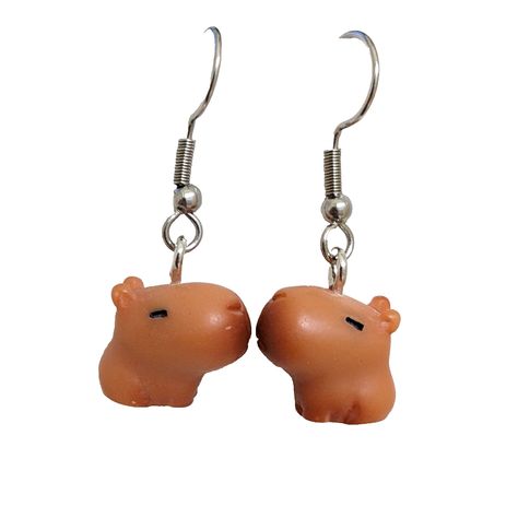 Add Some Fun To Your Outfit With These Adorable 3d Capybara Earrings. Handcrafted With Love, These Earrings Are Made Of High-Quality Resin / Plastic Material. The Earrings Are Designed In A Capybara Shape With Exaggerated Big Head, Giving It A Cute Look. These Dangle/Drop Earrings Are Perfect For Any Occasion, Be It Christmas Or A Birthday Party. The Earrings Come With A Hook Closure That Makes It Easy To Wear. Get These Unique Earrings For Yourself Or Gift Them To A Loved One Who Adores Animals Clay Earrings Animals, Cool Earing, 3d Capybara, Capybara Pet, Pretty School Supplies, Polymer Project, Funny Jewelry, Fabric Earrings, Big Head