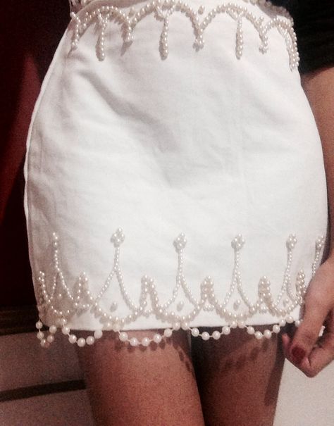 Skirt I made tonight using embroidery with pearls. The first one I ever made like this and it was just for curiosity but I think it looks nice. :) white mini skirt Embroidery With Pearls, Pearl Skirt, Embellished Skirt, White Mini Skirt, Letter Beads, Bead Work, White Shorts, Mini Skirt, How To Look Better