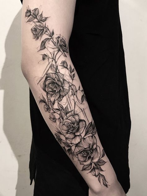 Bk > Rose #tattoo #ink #art Rose Vine Tattoos, Men Flower Tattoo, Rose Tattoos For Men, Floral Tattoo Sleeve, Vine Tattoos, Rosen Tattoo, Floral Tattoo Design, Flower Tattoo Designs, 문신 디자인