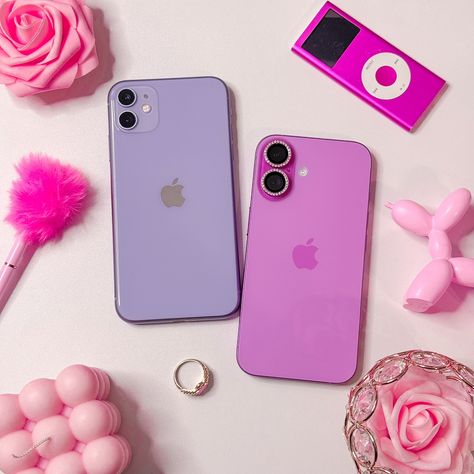 Purple iPhone 11, Pink iPhone 16 and Pink iPod 💜🩷 ˚˖୨🎀୧˖˚ #pink #desksetup #pinkdesksetup #apple #pinkipad #pinkimac #pinkiphone #kawaiiaesthetic #cute #studygram pink, desk setup, pink desk setup, apple, pink iPad, pink iMac, pink iPhone, kawaii aesthetic, cute, study gram, asmr Iphone 16 Purple, Purple Stuff Aesthetic, Iphone 16 Pink, Pink Imac, Pink Desk Setup, Purple Iphone 11, Pink Ipod, Iphone 11 Pink, Ipad Pink