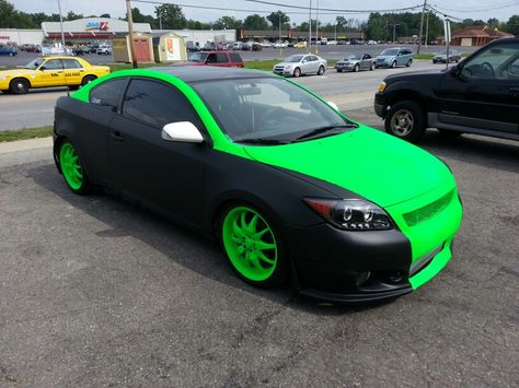 Monster green plasti dip Custom creation by gearheadbuilt.com Plasti Dip Car, Jdm Girls, How To Save Gas, Dream Vehicles, Truck Yeah, Fast Car, Scion Tc, Car Paint, Car Ideas