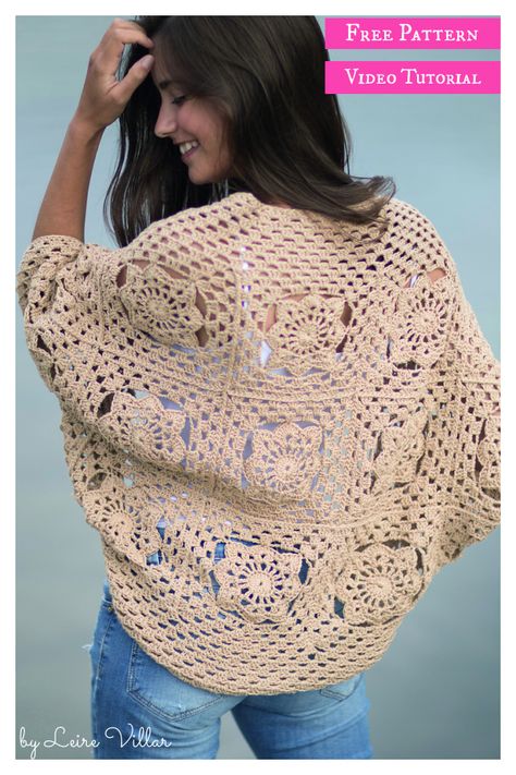 Granny Square Shrug Free Crochet Pattern and Video Tutorial Granny Square Shrug, Granny Square Poncho, Best Cardigans, Shrug Pattern, Granny Square Crochet Pattern, Crochet Cardigan Pattern, Shawl Pattern, Cardigan Pattern, Pattern Free