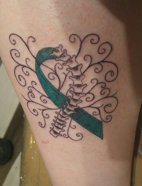 Scoliosis tattoo :) Spinal Tattoo, Nurse Tattoo, Awareness Tattoo, Ribbon Tattoos, Aries Tattoo, Peer Support, Back Tattoo Women, Spinal Cord, Plastic Pollution