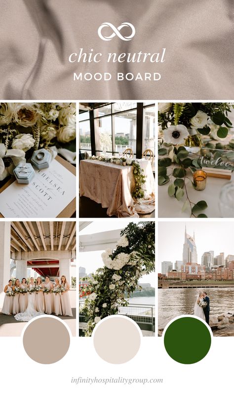 Wedding Color Schemes Summer Neutral, Chic Neutral Wedding, Champagne With Greenery Wedding, White Ivory Gold Wedding Color Schemes, Neutrals And Greenery Wedding, Neutral Wedding Mood Board, Champagne And Greenery Wedding Theme, Neutral Wedding With Greenery, Entourage Color Palette