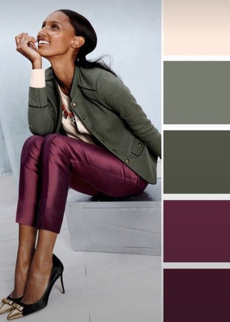 Bordeaux Color Palette, Autumn Color Palette Fashion, Dress Trending, Blazer Verde, Fall Color Schemes, Colorful Wardrobe, Fall Boots Outfit, Colour Combinations Fashion, Burgundy Outfit