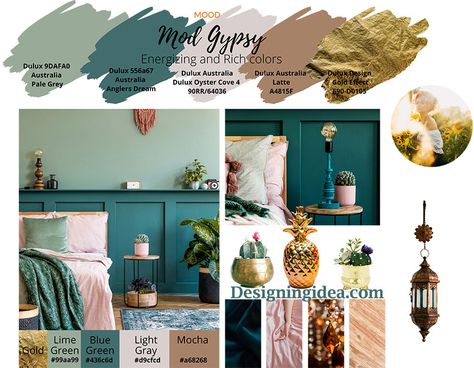 Modern gypsy bohemian paint colors Bohemian Interior Paint Colors, Bohemian Paint Colors, Bohemian Bedroom Colors, Boho Paint Colors, Boho Bedroom Paint Colors, Paint Color Guide, Boho Decorating, Color Palette Interior Design, Home Bedroom Design