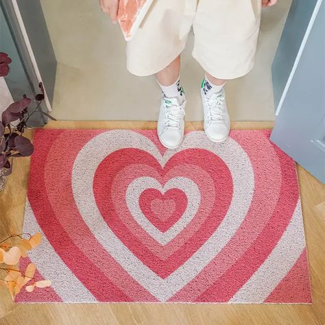 y2k room inspo. y2k decor ideas. y2k room ideas. y2k decor inspo #toa #toashop Welcome Mat Aesthetic, Welcome Mat Front Door Aesthetic, Door Mat Design Ideas, Room Ideas Y2k, Y2k Room Ideas, Heart Bedroom, Door Mat Ideas, Dorm Room Themes, Heart Rug