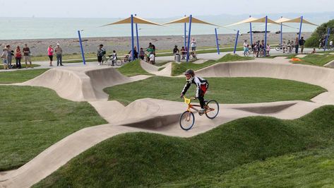 Papamoa pumping for BMX pump track - NZ Herald Bike Pump Track, Kids Outdoor Playground, Skatepark Design, Pump Track, Landscape And Urbanism Architecture, Skateboard Park, Sport Park, Park Playground, Landscape And Urbanism