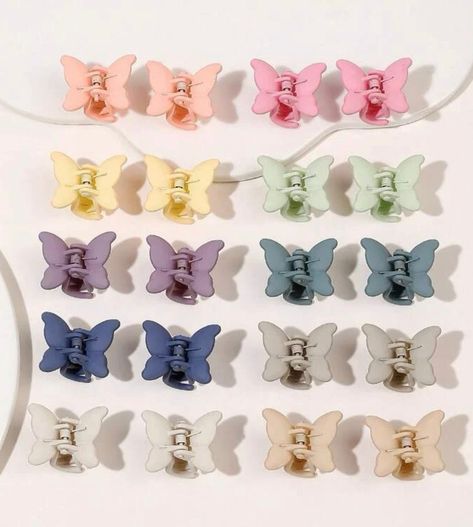 Introducing our mini butterfly hair claw clips - the perfect accessory for keeping your hair in place and adding a touch of style to any look. Perfect for little girls school days. These claw clips comes in mix colour  set of 6 Each clip measuring approximately 2.0 in length, width 2.5cm making them the perfect size for securing small sections of hair. So, whether you have short or long hair, these small hair claw clips are a must-have accessory. Order now and add them to your collection of hair accessories! Any question please drop me a message, I,ll be more then happy to help.X Lots Of Hair Clips, Tiny Claw Clips, Claw Clips Aesthetic, Small Claw Clip, Mini Claw Clips, Mini Hair Clips, Small Hair Claw, Butterfly Hair Claw, Wishlist Ideas