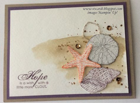 Stampin Up By The Seashore, Summer Cards Ideas, Sea Of Textures Stampin Up Cards, Shells Watercolor, Seashell Cards, Seaside Cards, Sea Cards, Cards For Men, Aqua Paint