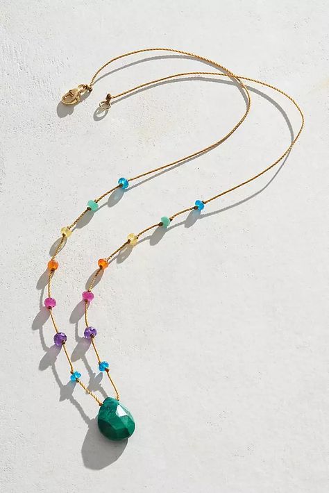 Fine Jewelry + Designer Jewelry | Free People Beaded Knot Necklace, Crystal Drop Necklace, Beaded Necklace Inspiration, Diy Gemstone Necklace, Mixed Beads Necklace, Dainty Gemstone Necklace, Light Spectrum, Bracelet Styles, Rainbow Stone