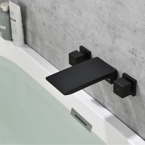 Waterfall Tub Faucet Wall Mount, Black Bathtub Faucet, Waterfall Tub Faucet, Modern Waterfall, Black Bathtub, Black Tub, Bathtub Shower Doors, Wall Mount Tub Faucet, Bathtub Filler