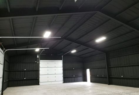 Spray Foam Insulation with Black Paint – Western Insulation Texas Black Pole Barns, Insulation Ideas, Metal Shops, Classic Living Room Decor, Ideas For Garage, Metal Garage Buildings, Metal Shop Building, Pole Barn Garage, Guest Quarters