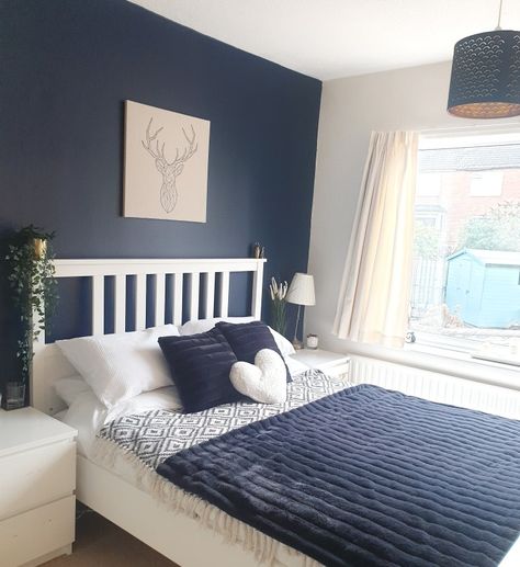 Navy Blue, White, Bedroom, Guest Bedroom, Gold, White, Gold Accents, White furniture, Stag picture, Guest, Navy Navy Small Bedroom, Grey White And Navy Bedroom, Navy Blue Small Bedroom, Navy Blue Themed Bedroom, Bedroom Inspirations Navy Blue, Small Navy Bedroom, Navy Blue White And Gold Bedroom, Navy Blue White And Grey Bedroom, Navy White And Gold Bedroom