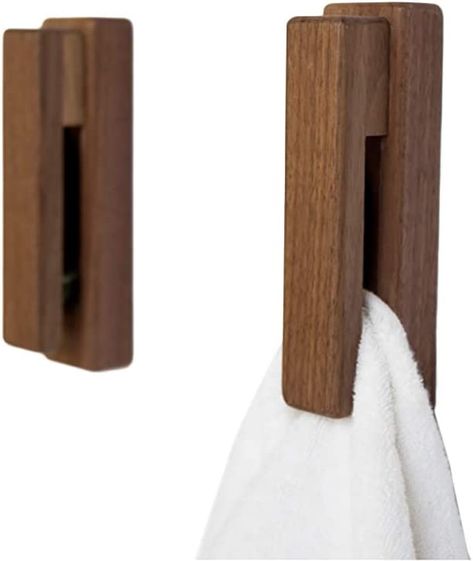 Amazon.com - Wood Towel Hooks -Set of 2 Self Adhesive Vintage Towel Holder Wooden Wall Mounted Towel Racks for Bathroom and Kitchen Home Decor- Quick Drying, Reduce Bacterial Growth, Firmly Holds Towel(Walnut) - Jumbo Clothespin Towel Holder, Bathroom Cloth Hanger, Hand Towel Ring Holder, Modern Spa Bathroom Towel Hook, Small Bathroom Towel Ring, Towel Hangers For Bedroom, Towel Hanger Shower, Bamboo Shower Accessories, Narrow Hallway Storage Towels