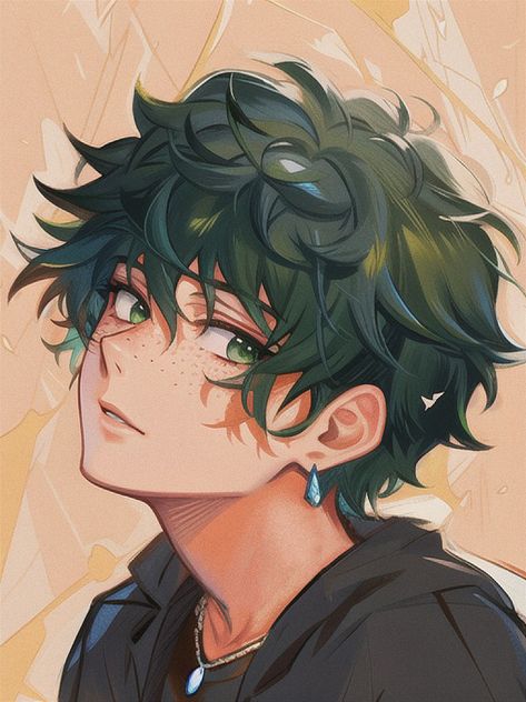 Deku Hair Down, Midorya Boku No Hero, Deku From My Hero Academia, Cute Midoriya Izuku, Anime Characters With Green Hair, Green Haired Anime Guy, Midoriya Izuku Drawing, Mha Fanart Deku, Izuku Midoriya Hair