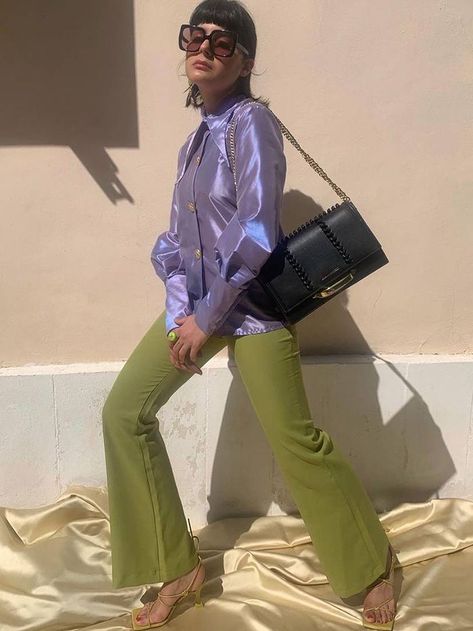 6 Weird Color Combos That Made Me Want to Ditch My Neutrals for Good Color Combinations Fashion, Aqua Shorts, Colour Combinations Fashion, Stella Dress, Sleeveless Knit Top, Wearing All Black, Green Coat, Fashion People, Green Pants