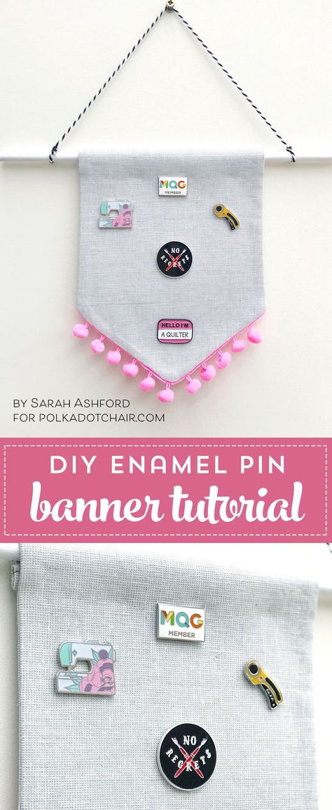 Diy Enamel Pin, Enamel Pins Diy, Pin Banner, Banner Tutorial, Enamel Pin Display, Create A Banner, Pin Display, Canvas Banner, Clothes Pin Crafts