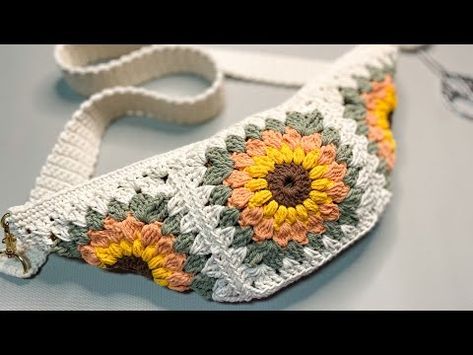 🌻🌻 How to Crochet Cross Bag Granny Square Sunflower | Crochet Bag with zipper Tutorial. - YouTube Crochet Cross Bag, Sunflower Crochet Bag, Crochet Fanny Pack, Fanny Pack Pattern, Zipper Tutorial, Sunflower Crochet, Banana Bag, Crochet Cross, Bag With Zipper