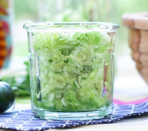 Jalapeño Cilantro Sauerkraut Sauerkraut Recipe, Fermented Veggies, Shredded Cabbage, Sauerkraut Recipes, Fermentation Recipes, Green Salsa, Fermented Vegetables, Appetizers Recipes, Food Lab