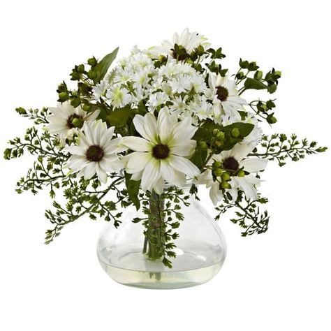 Shop Mixed Daisy Arrangement with Glass Vase - On Sale - Overstock - 9683893 - White - White Silk Arrangements, Artificial Floral Arrangements, Tulip Bouquet, Artificial Silk Flowers, Vase Arrangements, Silk Flower Arrangements, Deco Floral, Artificial Flower Arrangements, Nearly Natural