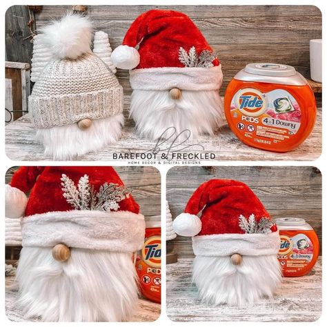 Tide Pods Container Crafts Christmas, Tide Pods Container, Gnome Diy, Gnome Tutorial, Tide Pods, Christmas Craft Projects, Dollar Store Christmas, Craft Show Ideas, Holiday Crafts Christmas