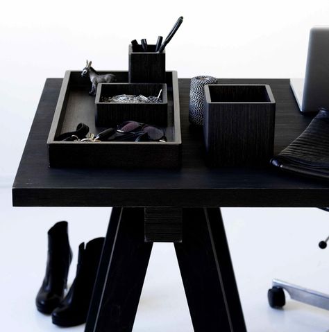 Dark Offices, Desk Black, Interior Design Images, Desk Goals, Louise Roe, White Inspiration, Black Office, Home Black, Black Desk