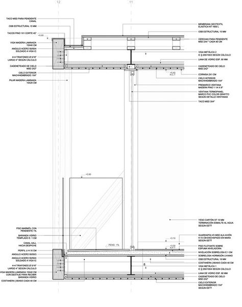 Gallery of 165 House / PAR Arquitectos - 51 Steel Roof Detail, Farnsworth House Detail, Flat Roof Detail, Flat Roof Construction, Section Drawing Architecture, Construction Details Architecture, Wall Section Detail, Curtain Wall Detail, Architecture Design Process