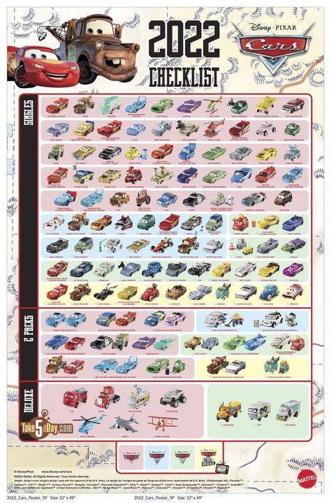 Pixar Cars Characters, Cars Movie Characters, Disney Cars Characters, Disney Cars Diecast, Cars 3 Characters, Pixar Poster, 2022 Cars, Car Checklist, Cars Poster