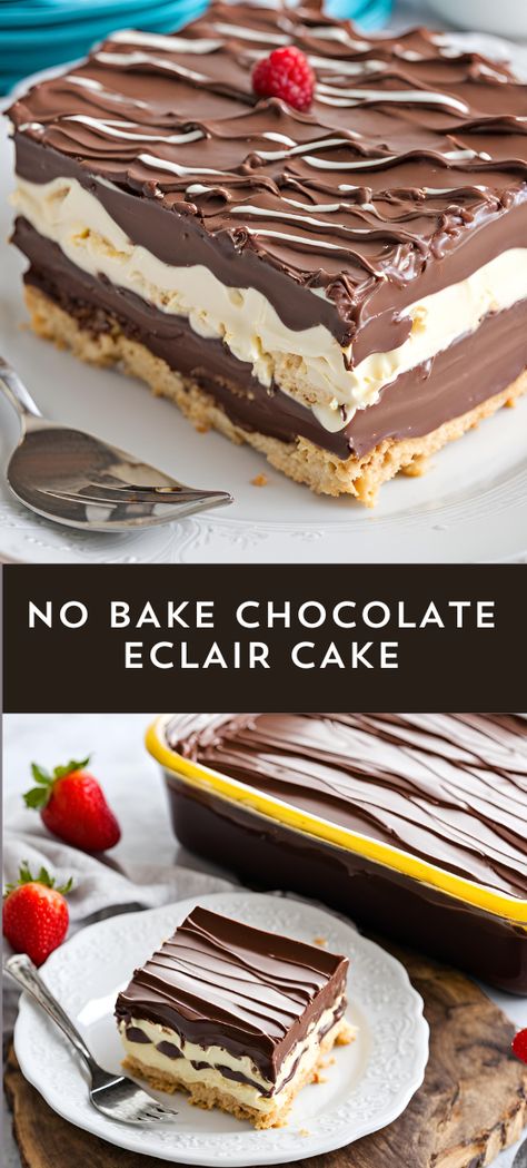 Indulge in the irresistible layers of this No Bake Chocolate Eclair Cake! 🍫🍰 With creamy vanilla pudding, graham crackers, and rich chocolate frosting, this no-bake dessert is perfect for any occasion. Quick to prepare and always a crowd-pleaser! Serve chilled and enjoy every bite. 😋✨ #NoBakeDessert #ChocolateEclairCake #EasyRecipes #DessertLovers #YummyTreats#myskinnyrecipes No Bake Lemon Eclair, No Bake Chocolate Eclair Cake Easy, No Bake Eclair Dessert, No Bake Lemon Eclair Cake, Chocolate Eclair Cake No Bake, Eclair Cake No Bake, Graham Cracker Recipes Desserts, No Bake Chocolate Eclair Cake, No Bake Chocolate Eclair