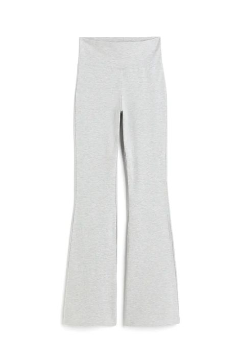 Flared leggings - Light grey marl - Ladies | H&M GB 4 Beige Leggings, H&m Leggings, Flare Legging, Flared Leggings, Trendy Outfits For Teens, Wide Waist, Cotton Leggings, Flare Leggings, Grey Leggings