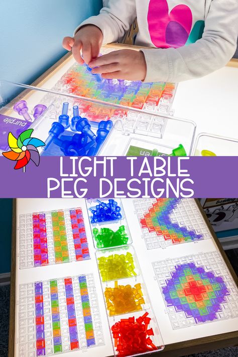 This light table peg activity is fantastic for independent work, creativity, and patterning skills, all in one small corner of the classroom! Light Table Activities Kindergarten, Light Table Activities Preschool, Light Table Activities, Table Activities, Going Off The Grid, Light Activities, Sand And Water Table, Sensory Table, Independent Work