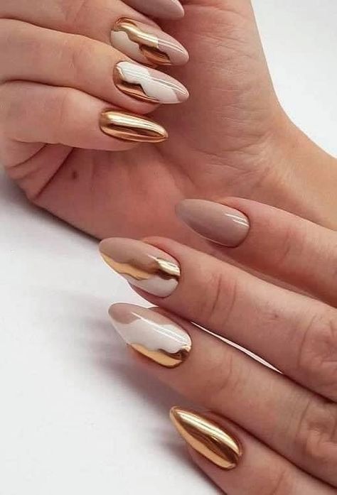 Elegant Nail, Minimalist Nails, Fancy Nails, Chic Nails, Nail Color, Nail Polishes, Gold Nails, Gorgeous Nails, Cute Acrylic Nails