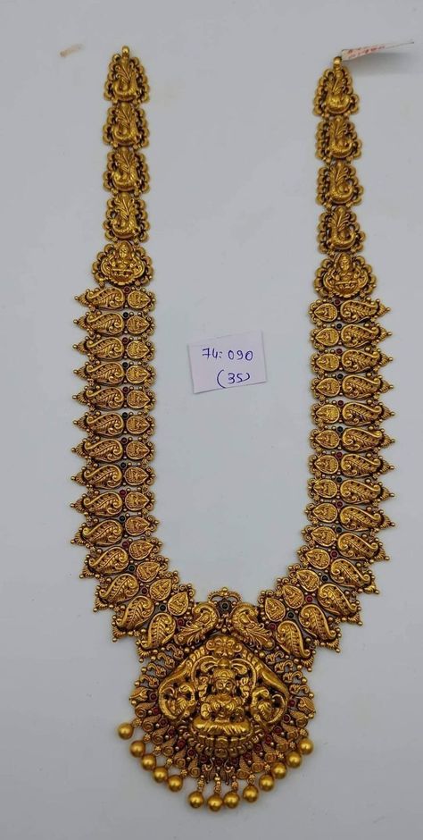 Kasu Jewellery Designs, 70grams Gold Haram Designs, Gold Haaram Designs Bridal, Long Haram Gold Temple Jewellery Designs, Temple Jewellery Haram Gold, 100 Grams Gold Long Haram, Antique Haram Designs Gold Latest, Antique Long Necklaces Design, Nakshi Long Haram Designs