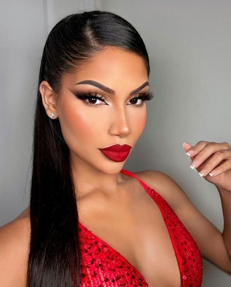 Red Lipstick Makeup Looks, Prom Makeup For Brown Eyes, Red Makeup Looks, Maquillage On Fleek, Red Lipstick Makeup, Prom Eye Makeup, Red Dress Makeup, Red Lip Makeup, Red Makeup