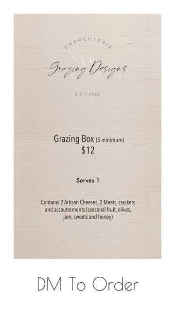 Grazing Designs on Instagram: "Menu & Prices #grazingbox #grazingboard #chicagocharcuterie #chicagograzingboards #grazingboxes #cheeseandmeat #charcuterie #charcuterieboard #charcuteriebox #cheese #charcuteriecups #charcuterieboxes #charcuterieplatter #grazingbox #grazingboxes #grazingboard #grazingboards #grazingboardsofinstagram #chicagocharcuterie #grazingplatter #food #foodphotography #foodphoto #cheeseboardinfluencer #cheeseboardofinstagram #foodstyling #wineandcheese #wineandcheesenight Charcuterie Menu Design, Cheese Ideas, Pricing Templates, Charcuterie Inspiration, Artisan Cheese, Fruit In Season, Menu Design, Charcuterie Board, Template Design