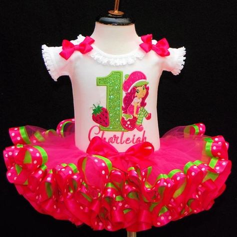 Handmade Outfits, Strawberry Shortcake Birthday, Ribbon Tutu, Ribbon Trim Tutu, First Birthday Tutu, Strawberry Shortcake Party, 1st Birthday Girl, 1st Birthday Outfit, Birthday Tutu Outfit